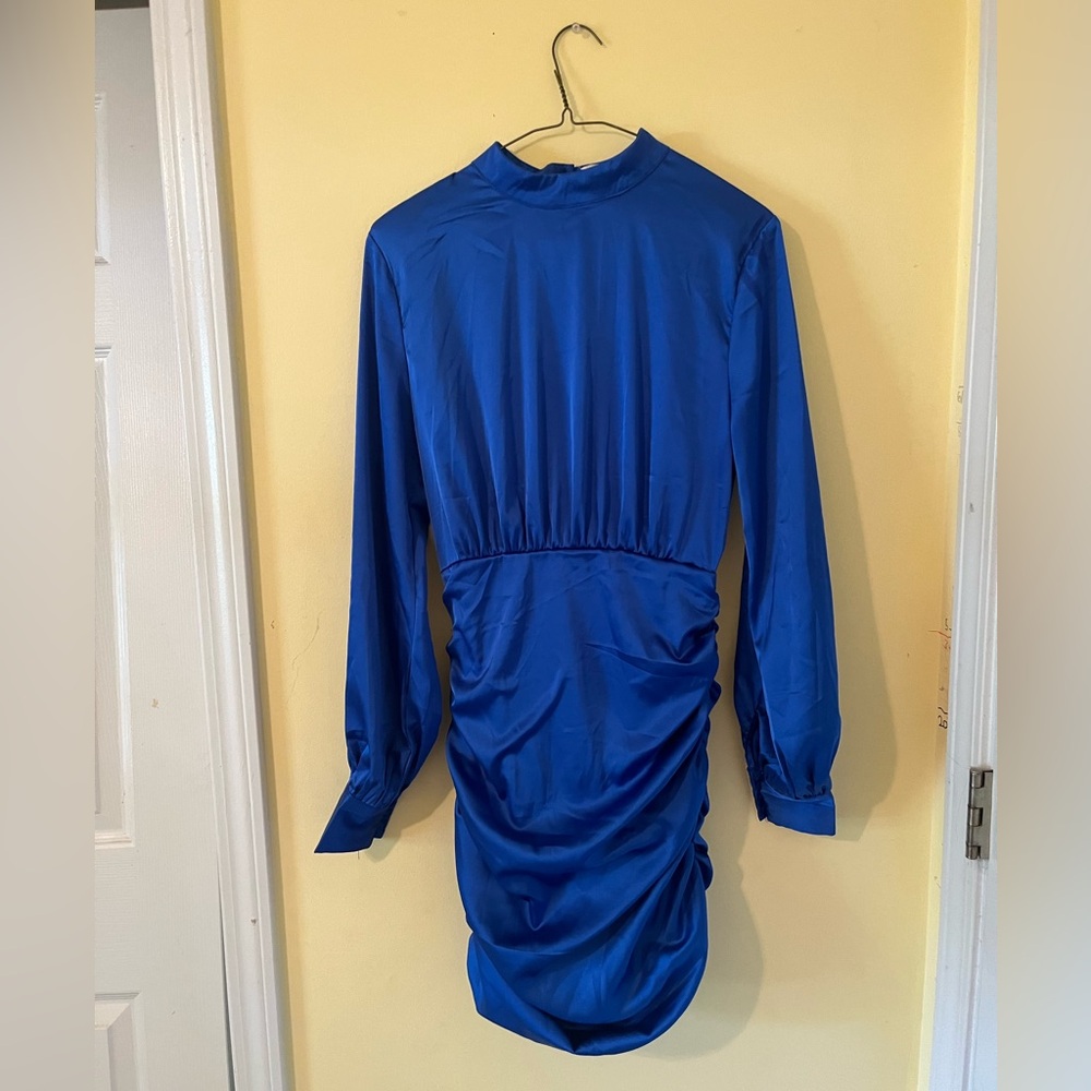 Blue Satin Bodycon Mini Dress